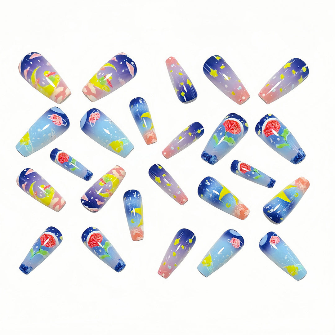 Glamorous artificial nails with colorful 3D designs Bowlift