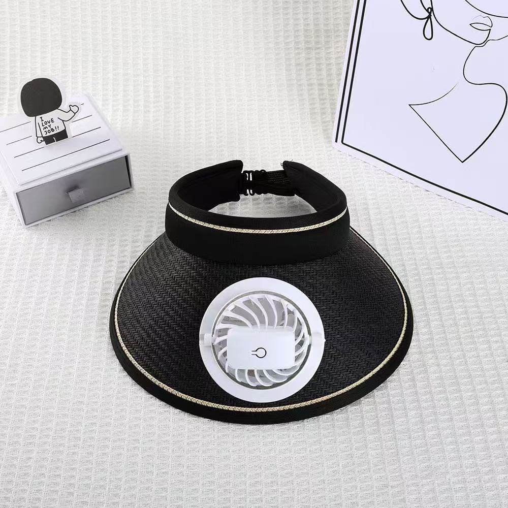 Breathable sun visor with detachable front fan and adjustable neck strap Bowlift