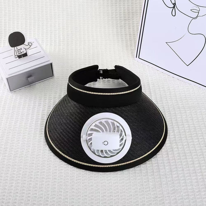 Breathable sun visor with detachable front fan and adjustable neck strap Bowlift