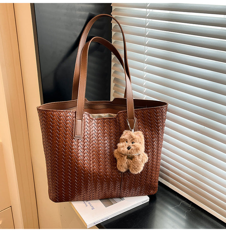 Woven Leather Shoulder Tote Bag Bowlift