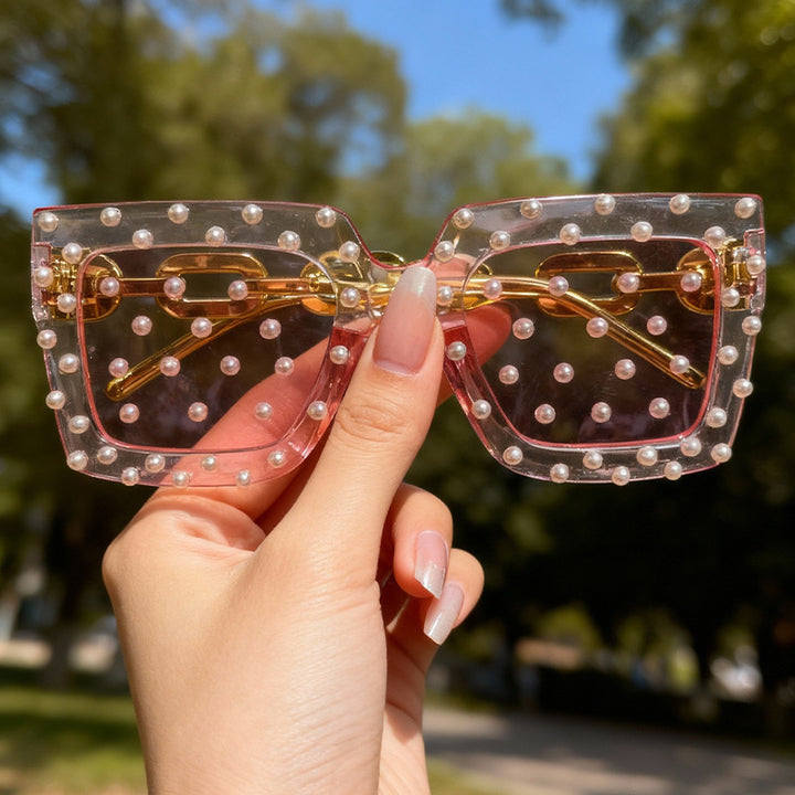 Decorative Pearl-Embellished Cat Eye Sunglasses Bowlift