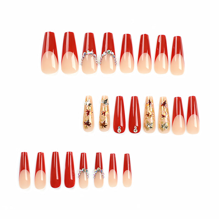 Glamorous acrylic nails with leaf design and glitter accents Bowlift