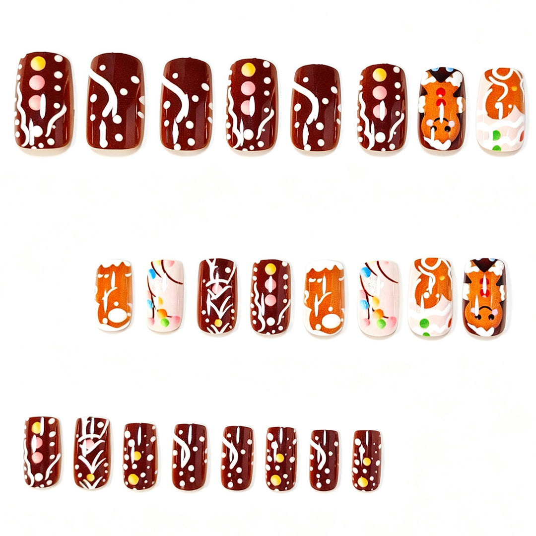 Festive Gingerbread-Themed Press-On Nail Art Bowlift