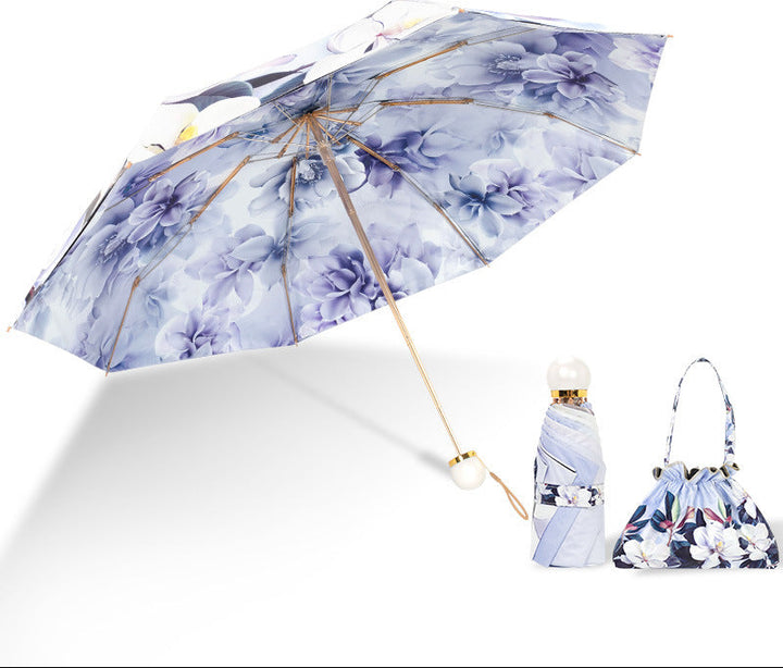 Ladies Foldable Sun Protection Umbrella with Elegant Flower Design Bowlift