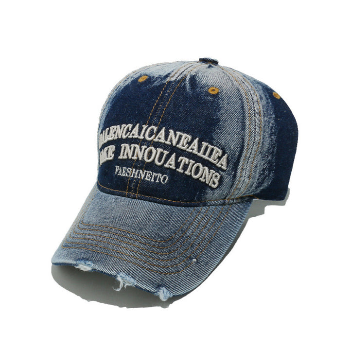 Women's Distressed Denim Graphic Baseball Cap Bowlift