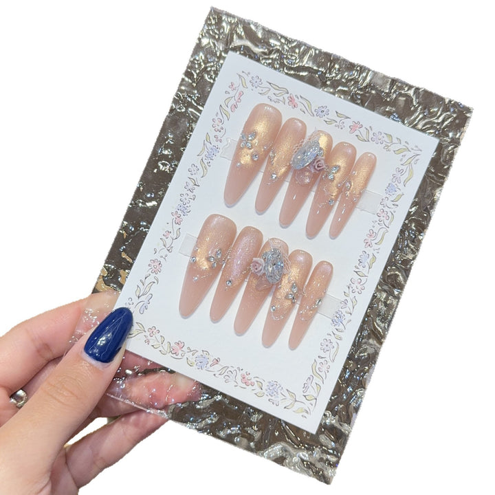 Artificial nails with romantic floral and glitter details Bowlift