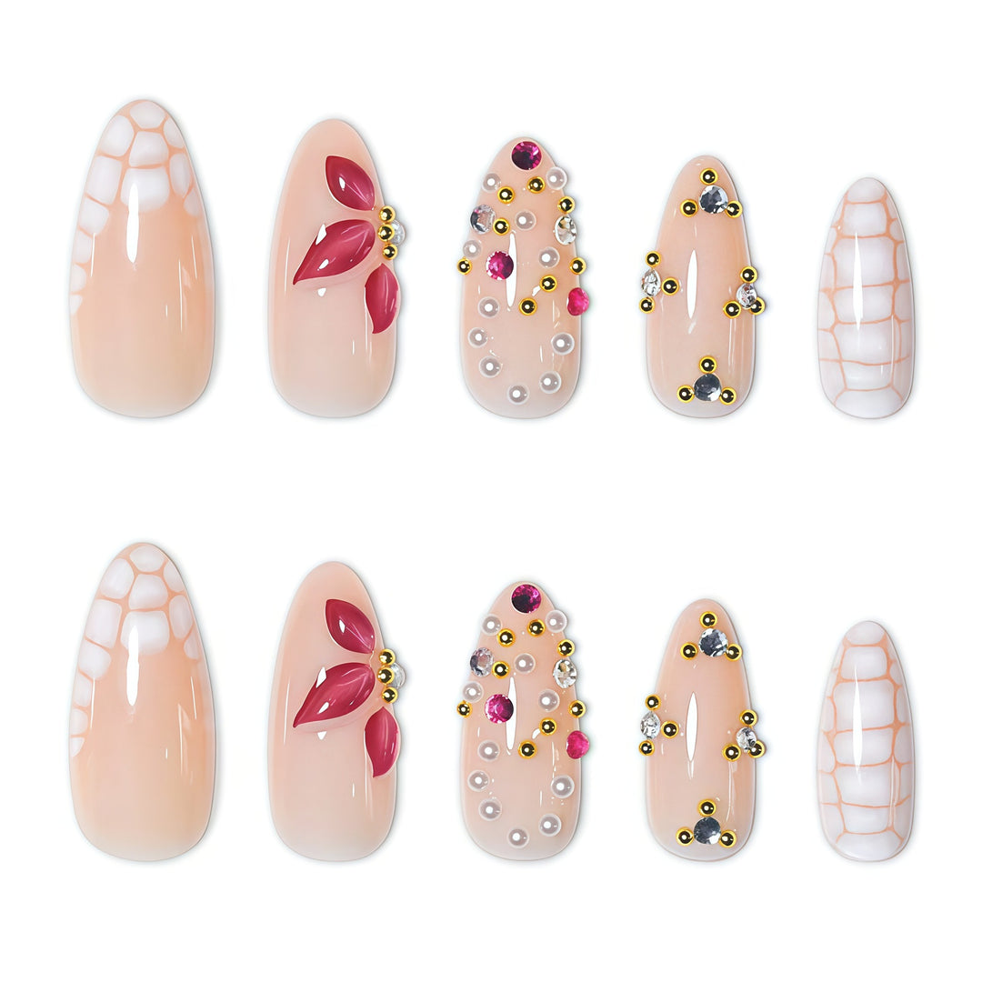 Elegant Floral Press-On Nail Art Extensions Bowlift 1787913980