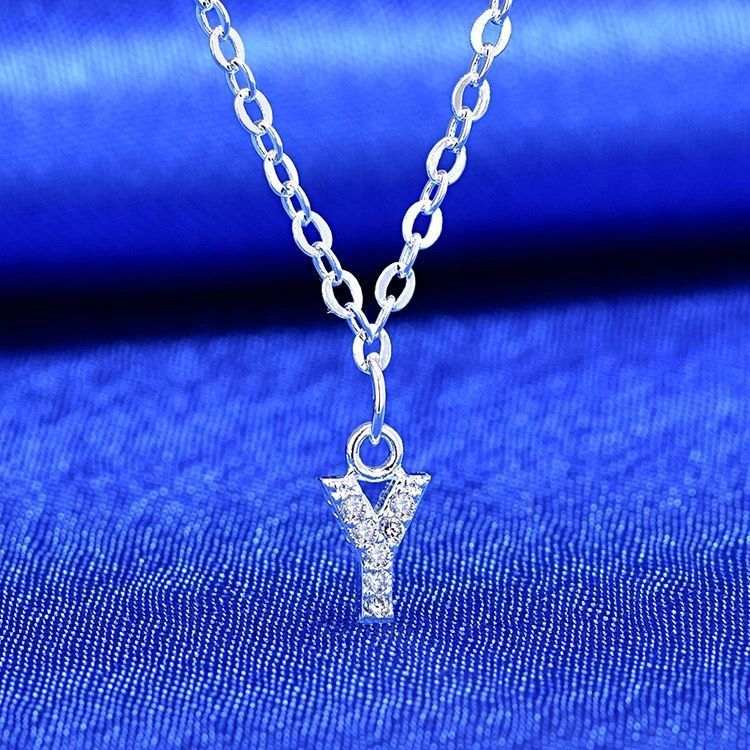 Dainty Pavé Cubic Zirconia Initial A Pendant Necklace Silver-Tone Chain Bowlift