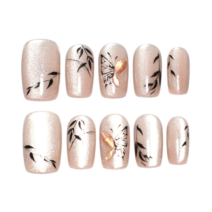Artificial nail extensions with floral butterfly design Bowlift