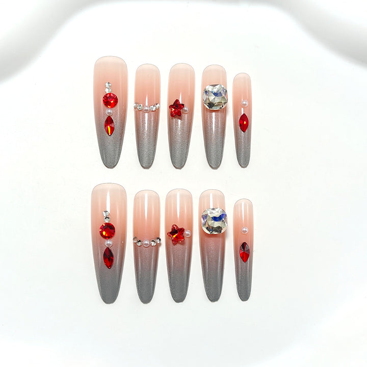 Sparkling artificial nails with decorative rhinestones Bowlift