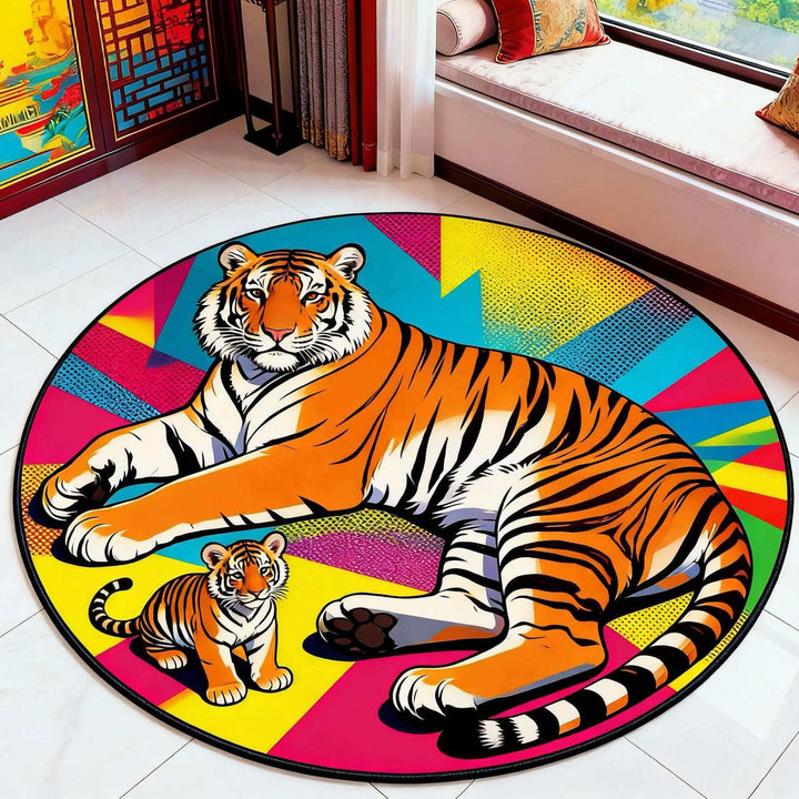 Artistic Tiger-Themed Round Area Rug