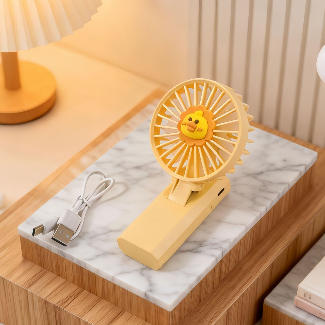 Women's Portable Hand Fan with Cute Lion Patterns Bowlift