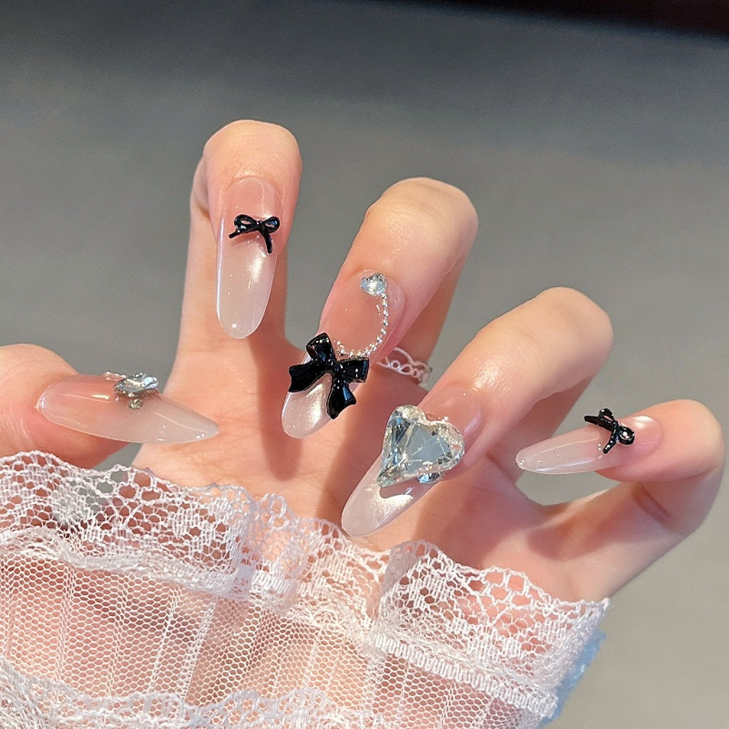 Artistic Gem-Accented Press-On Nail Extensions Bowlift