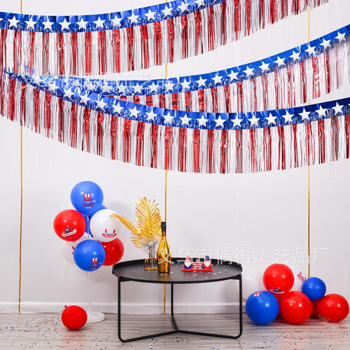 Independence Day metallic star fringe garland backdrop for patriotic party decoration Bowlift