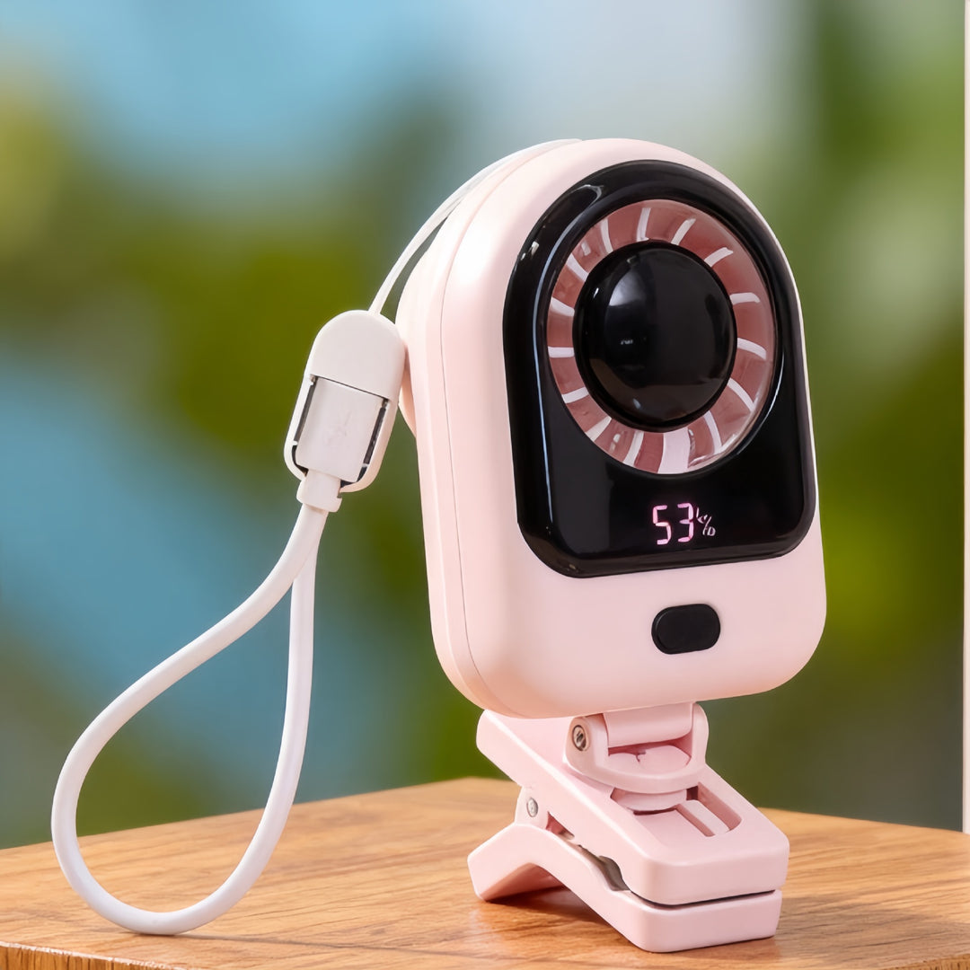Women's Portable USB Hand Fan with LCD Display and Folding Clip Bowlift