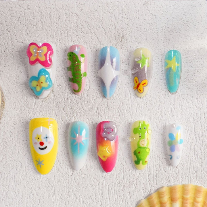 Playful Themed Press-On Nail Art Set Bowlift
