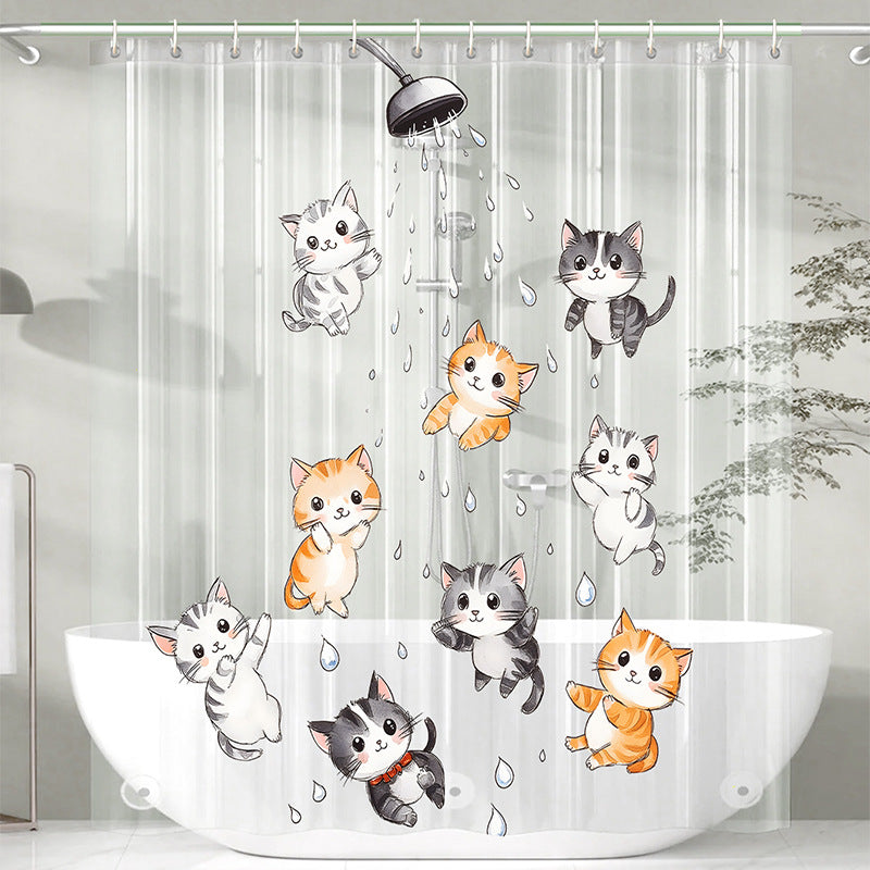 Cute Cartoon Cat-Themed Shower Curtain Bowlift