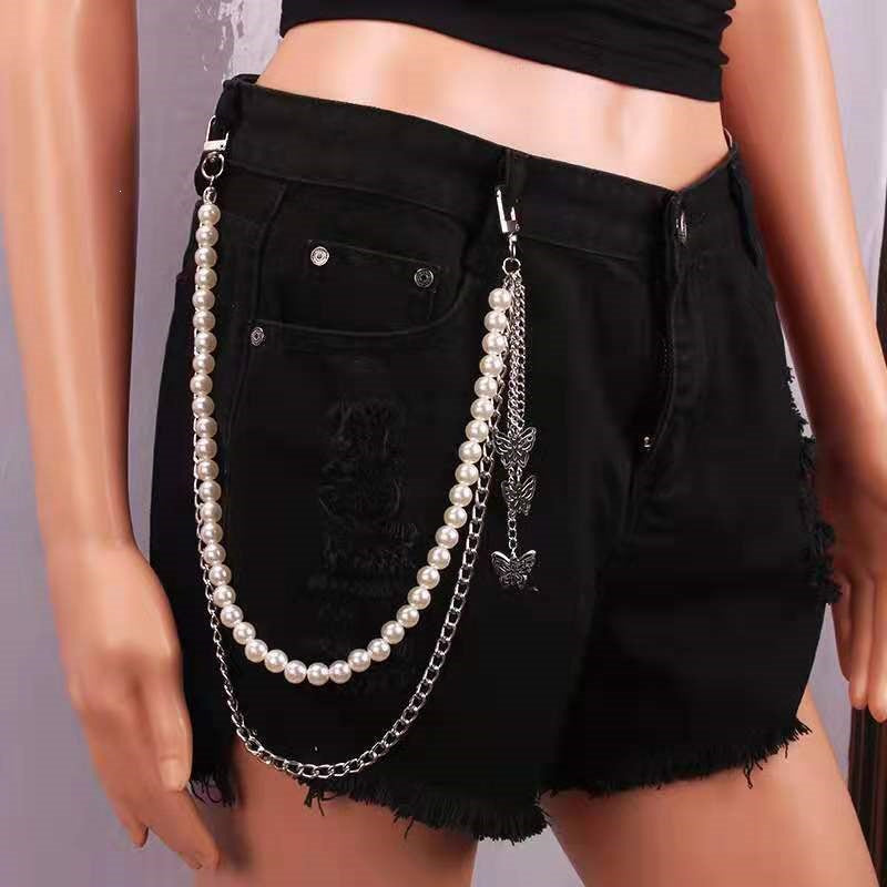 Fashionable belt with pearl and chain pendants Bowlift
