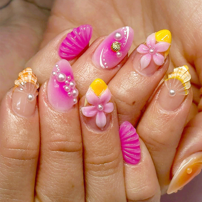 Decorative Floral Long Press-On Nail Set Bowlift