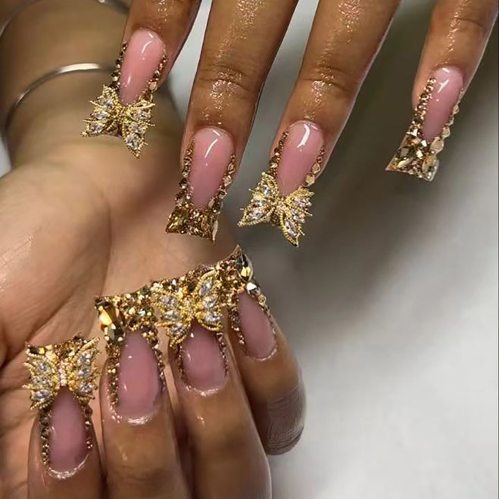 Glamorous Rhinestone Butterfly Press-On Nails Bowlift