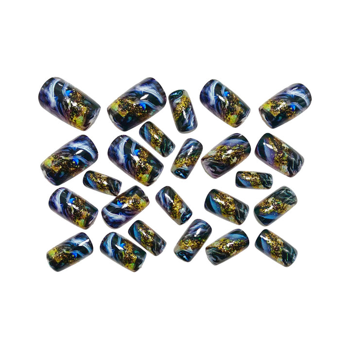 Abstract Gold and Black Design Artificial Nails Bowlift