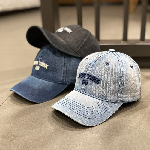 Men's Distressed Denim Style Baseball Cap Bowlift