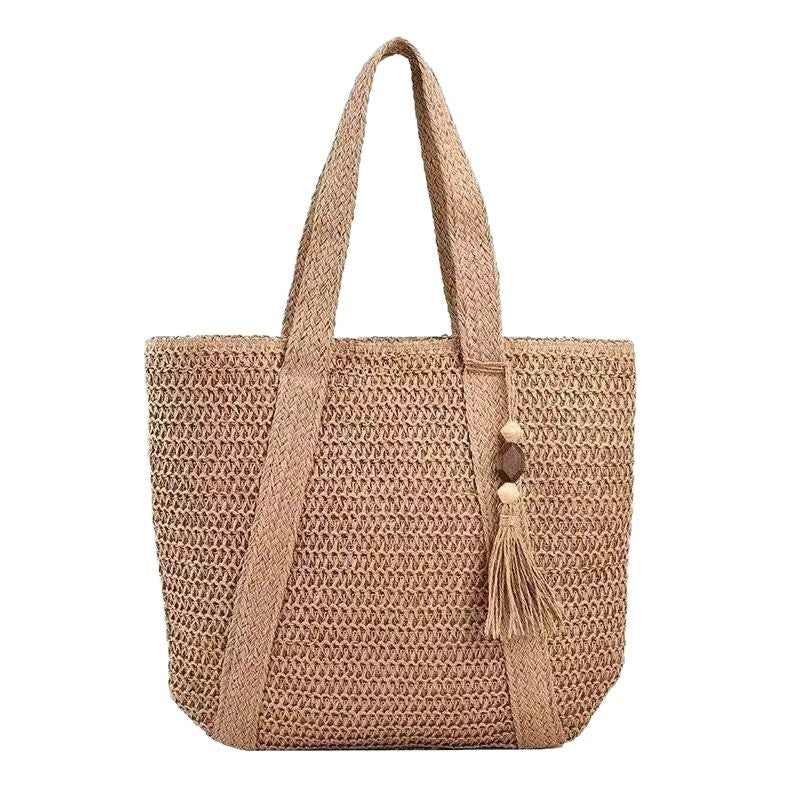 Handbag Made of Natural Weave with Decorative Tassel Detail Bowlift