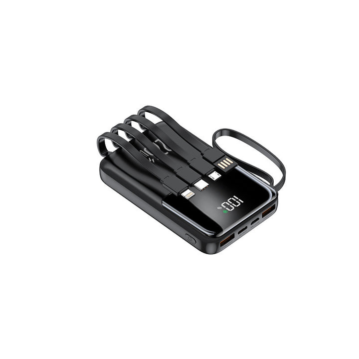 Portable power bank with multiple integrated charging cables and digital display Bowlift