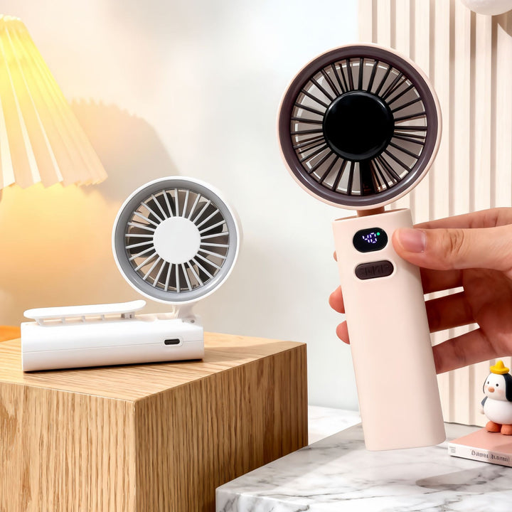 Ladies Portable Hand Fan with LCD Display and USB Charging Function Bowlift