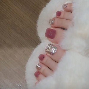Premium Decorative Press-On Toenails with Crystal Accents Bowlift