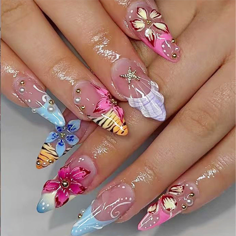 Artistic Floral-Themed Press-On Nail Set Bowlift
