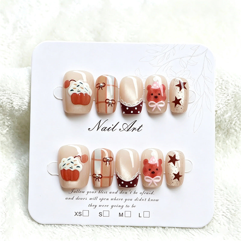 Whimsical Cupcake-Themed Press-On Nail Art Set Bowlift