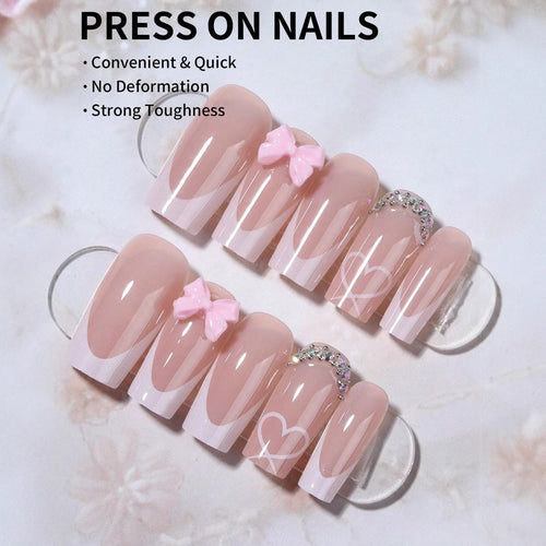 Artificial nail set with elegant bow and glitter decorations Bowlift