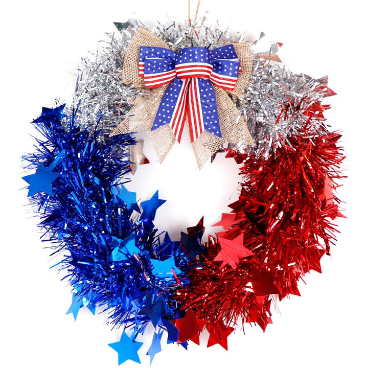 Unisex nan festive tinsel-glitter wreath with star appliqué and jute ribbon bow Bowlift