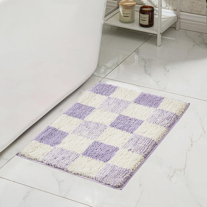 Plush Memory-Foam Non-Slip Checkerboard Bath Rug Bowlift