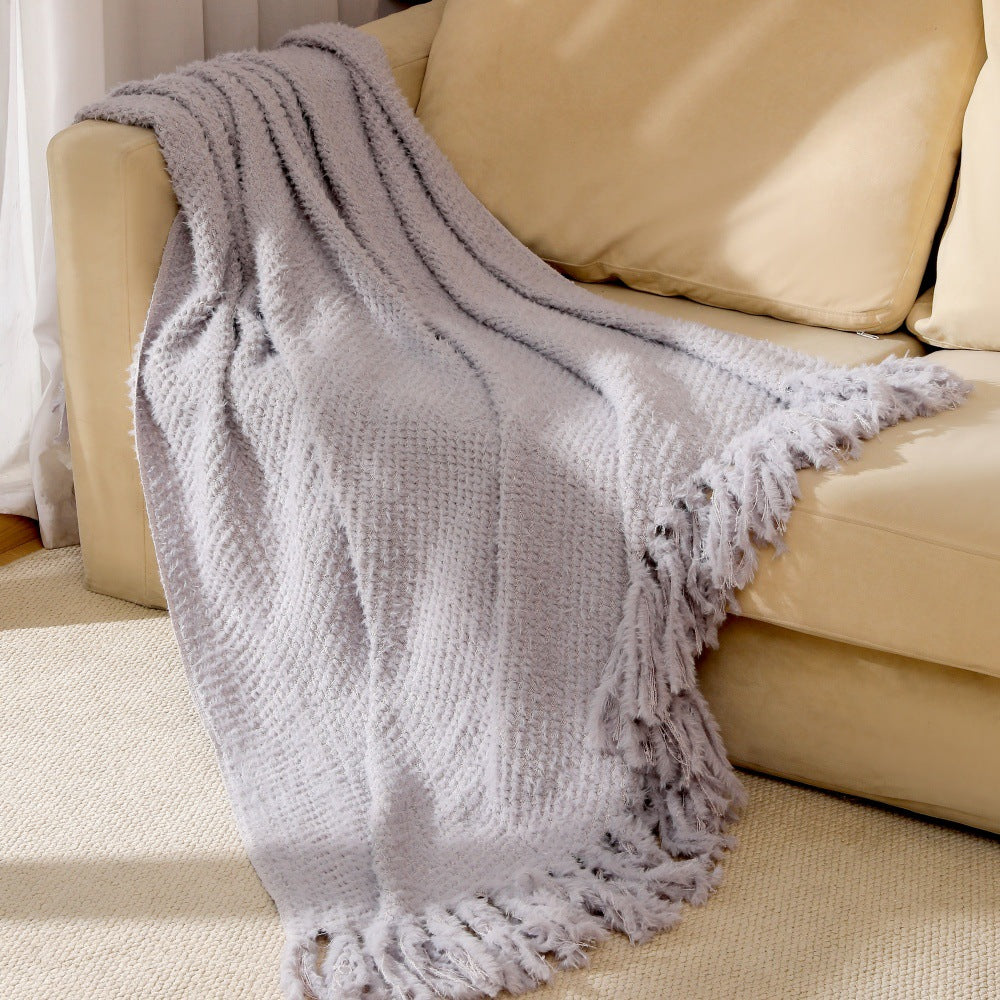 Women's knitted blanket with softest fleece and decorative fringes Bowlift