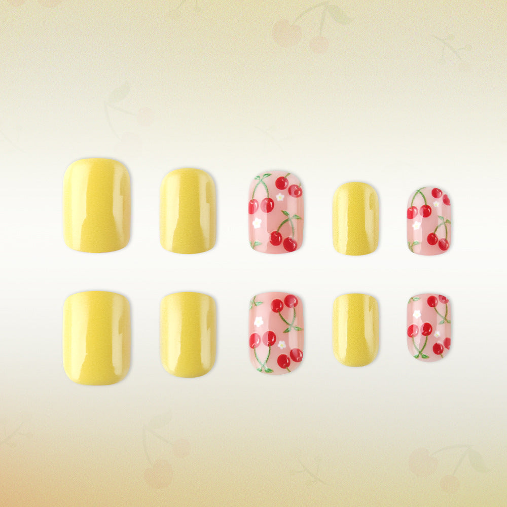 Artistic Cherry-Themed Gel Nail Art Bowlift