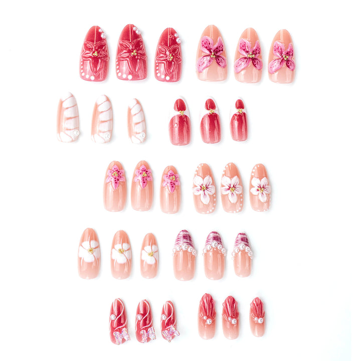Elegant artificial nails with floral designs Bowlift
