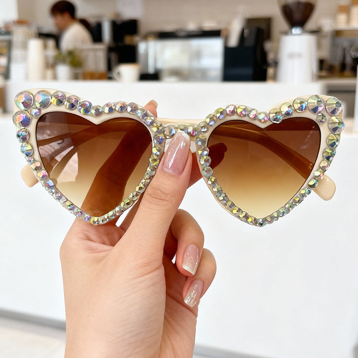 Rhinestone Heart-Shaped Sunglasses Bowlift
