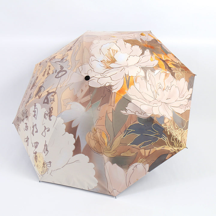 Women's Folding Umbrella with Artistic Bamboo Design Bowlift