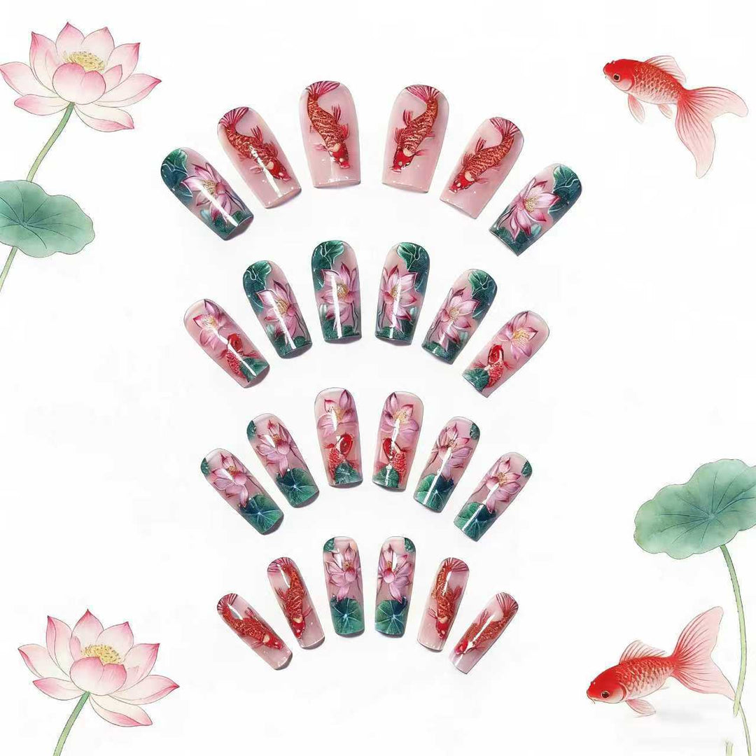 Artistic Water Lily and Koi Fish Nail Art Bowlift