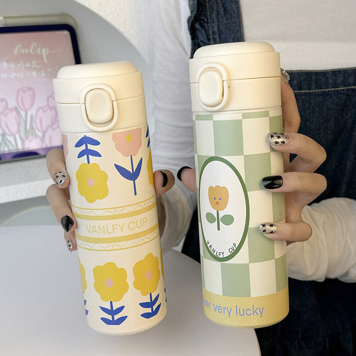 Women Insulated Water Bottle with Elegant Flower Design Bowlift