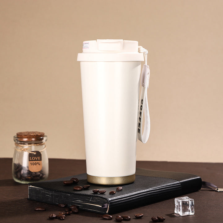 Insulated Stainless Steel Travel Coffee Tumbler with Leakproof Lid and Carry Strap Bowlift