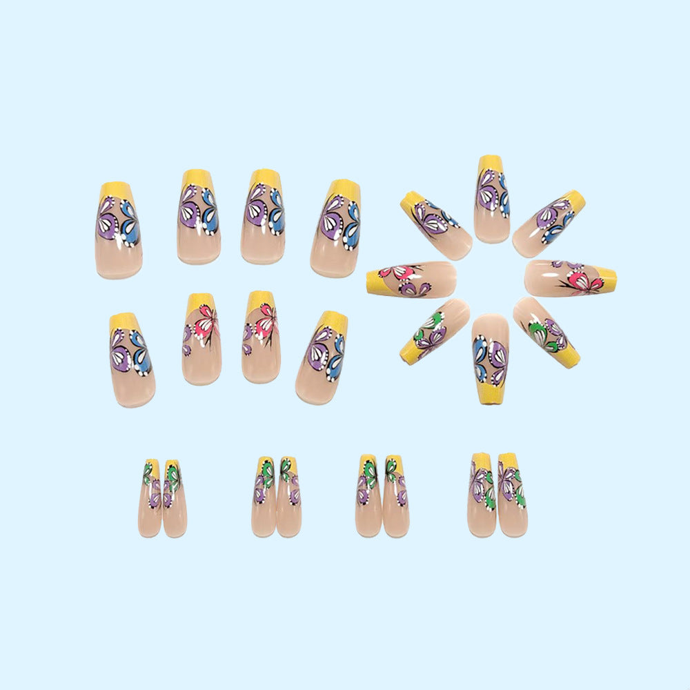 Colorful artificial nails with butterfly design Bowlift