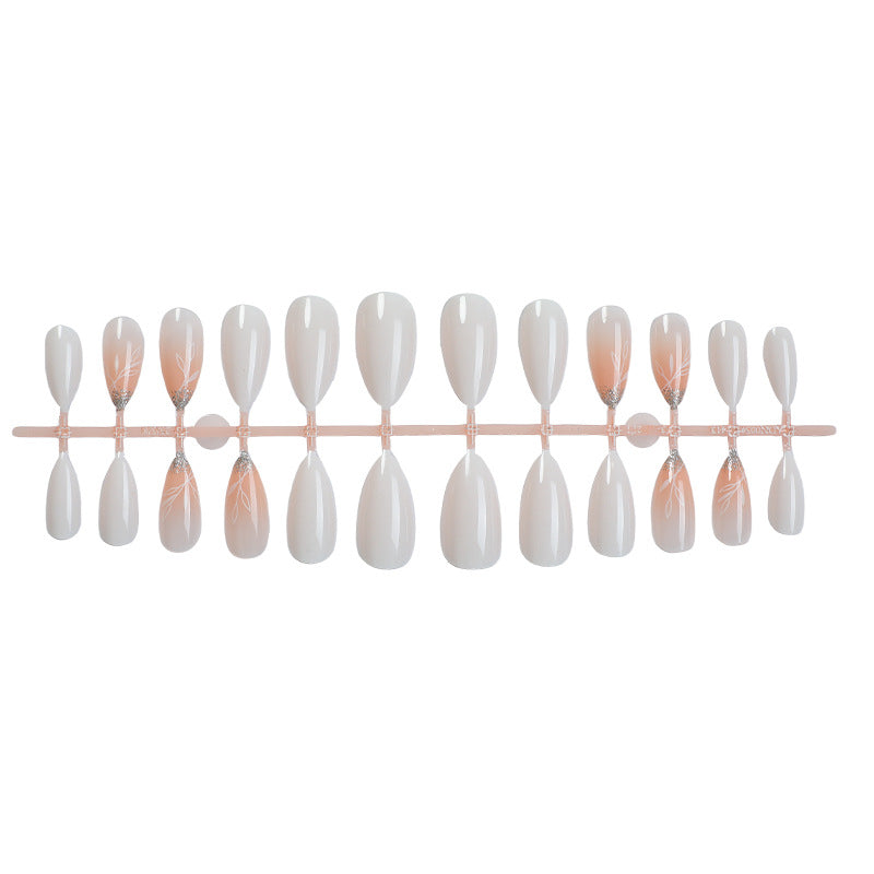 Luxurious Faux Finish Press-On Nail Set with Elegant Floral Design Bowlift
