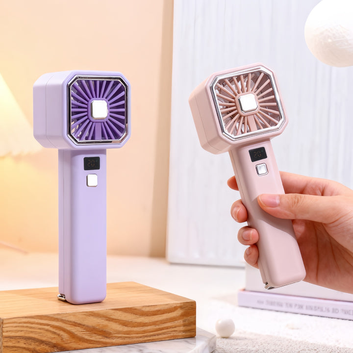Women's Portable Mini Hand Fan with Digital Temperature Display Bowlift