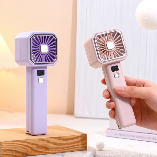 Women's Portable Mini Hand Fan with Digital Temperature Display Bowlift