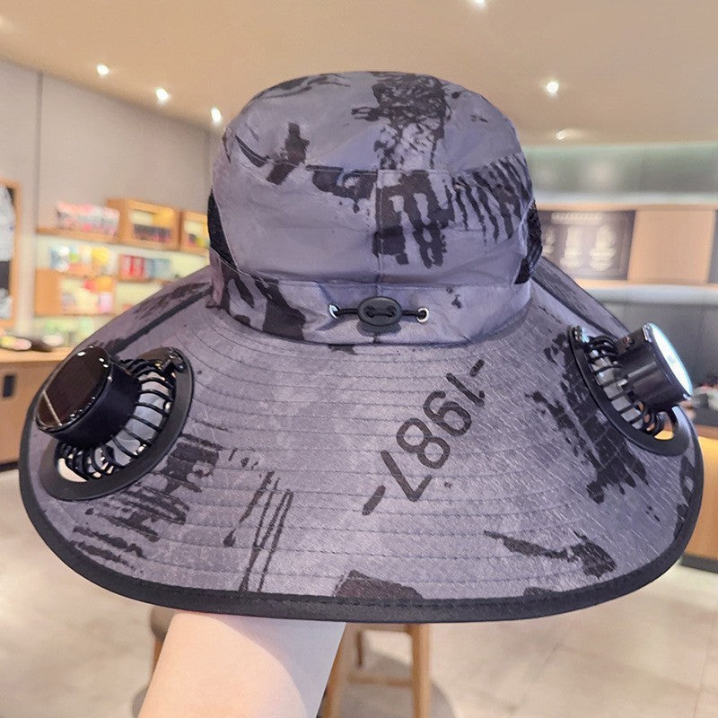 Sunscreen hat with dual USB fans, breathable mesh and adjustable chin strap Bowlift