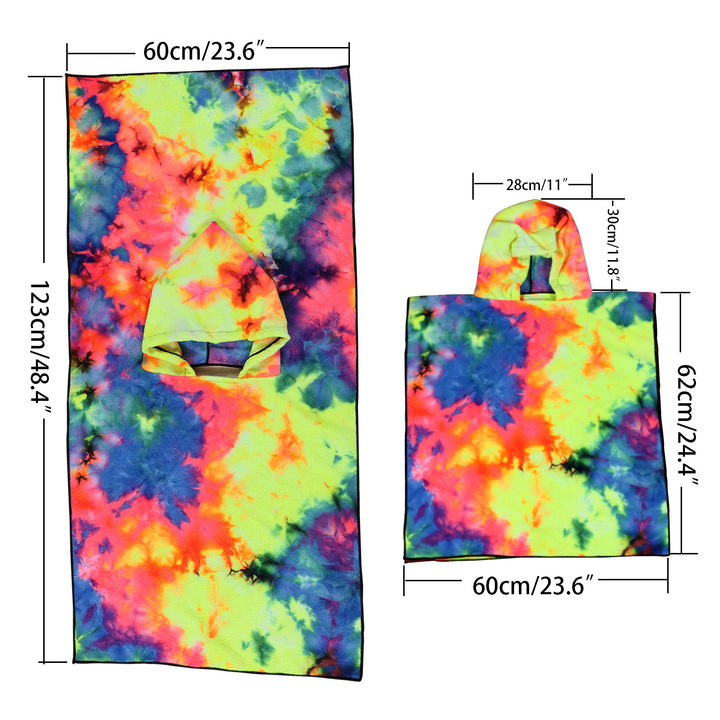 Women's Fleece Poncho with Hood and Colorful Tie-Dye Design Bowlift