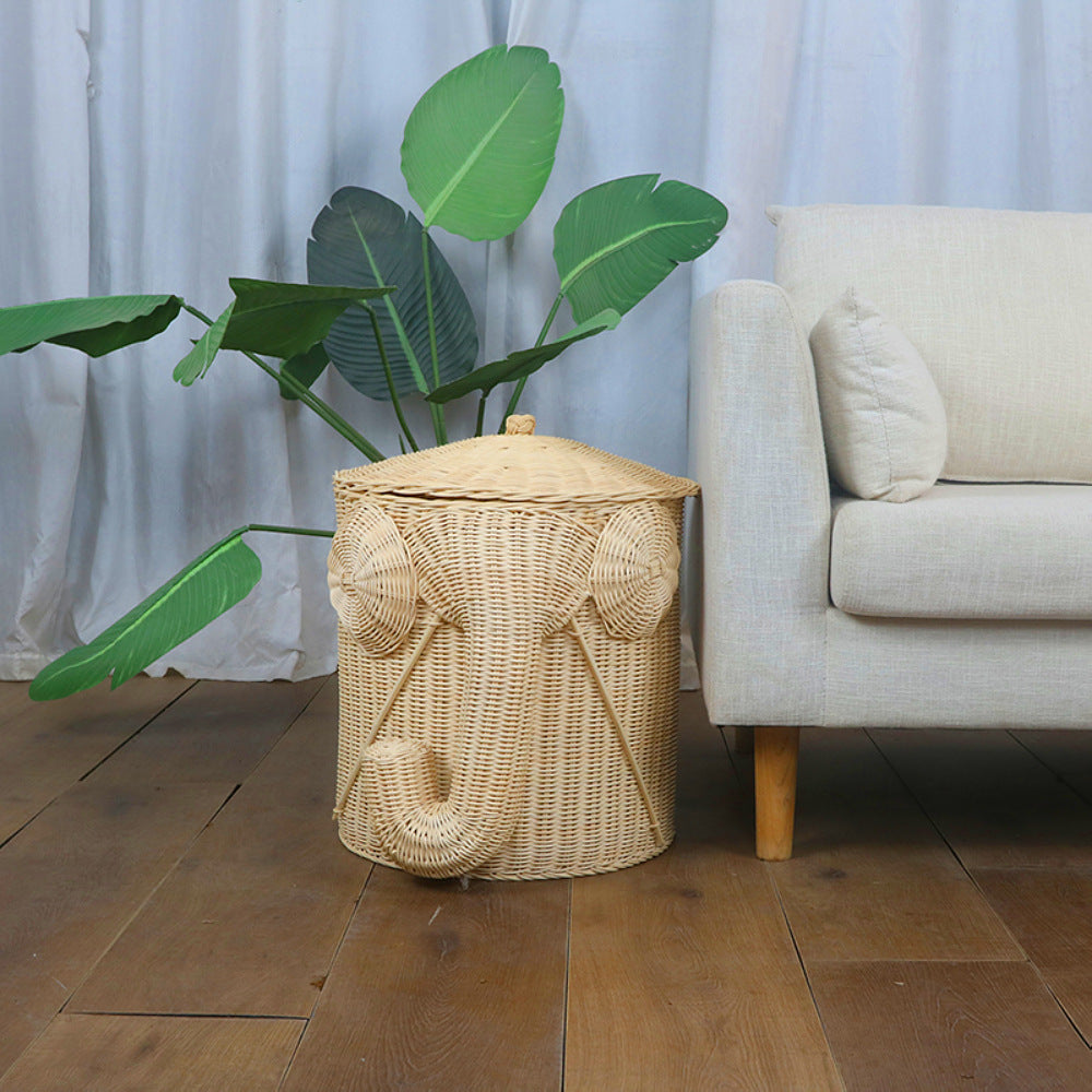 Whimsical Elephant-Themed Woven Storage Bin Bowlift